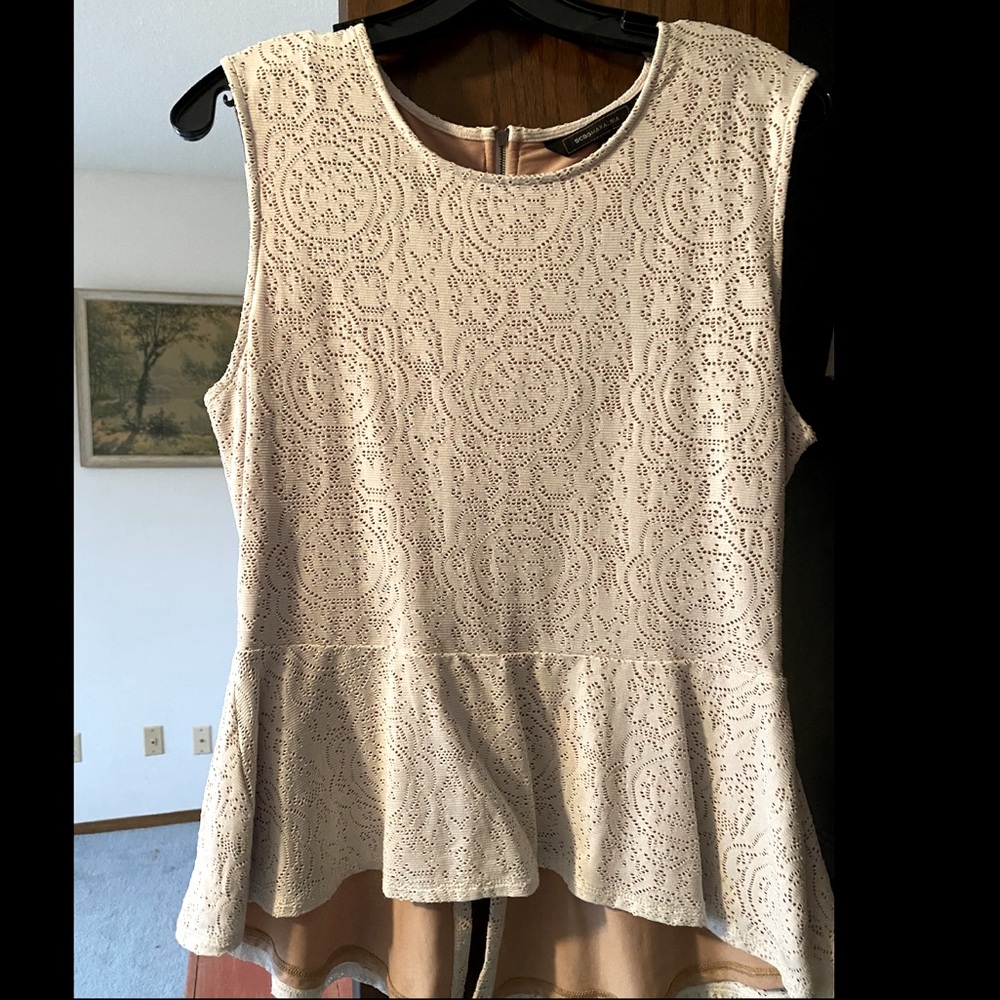 White Peplum Eyelet BCBGMAXAZRIA top
